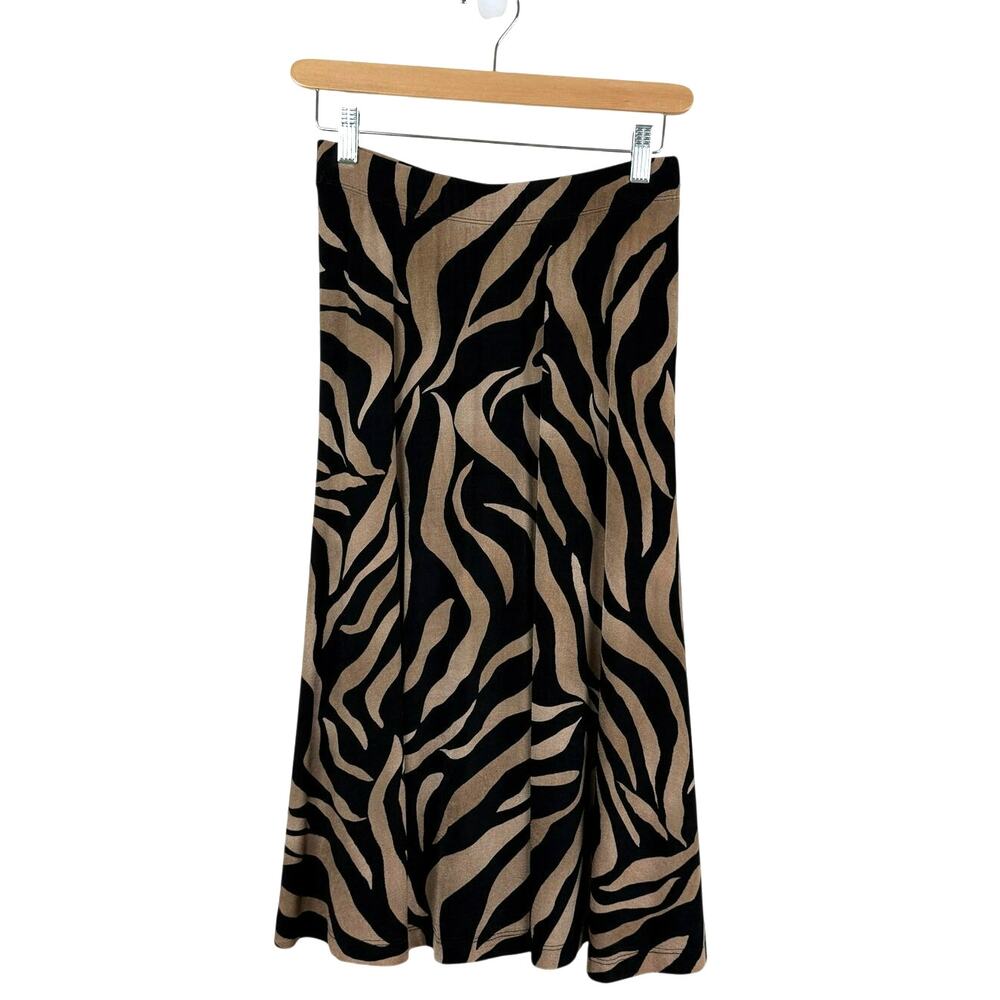Vintage Chico's Travelers Animal Tiger Print Midi Skirt Jersey Knit Made in USA